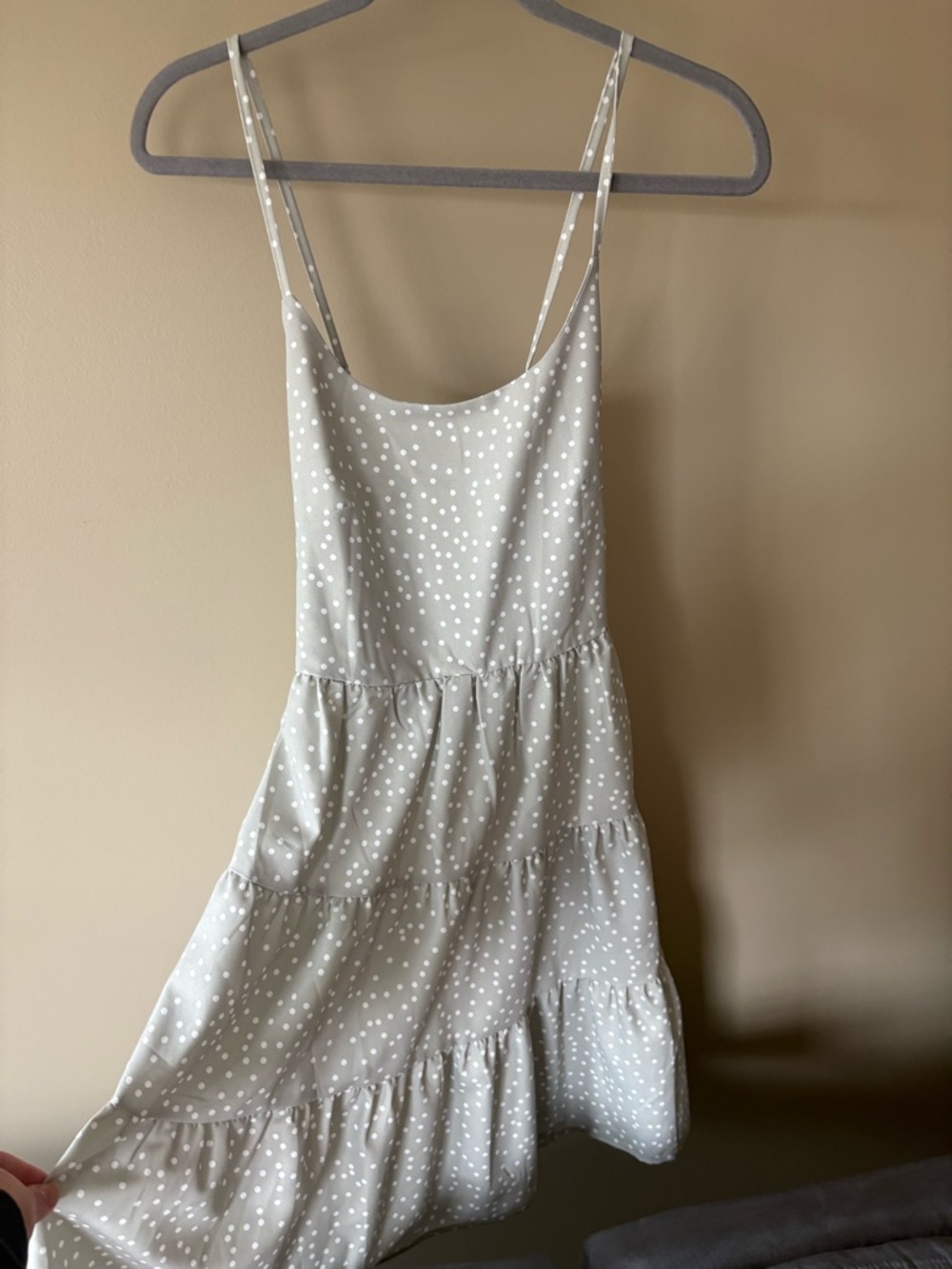 SHEIN Light Green Polka Dot Spaghetti Strap Tiered Dress